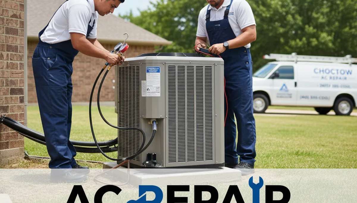 Professional AC repair service technician working in Oklahoma City OK home
