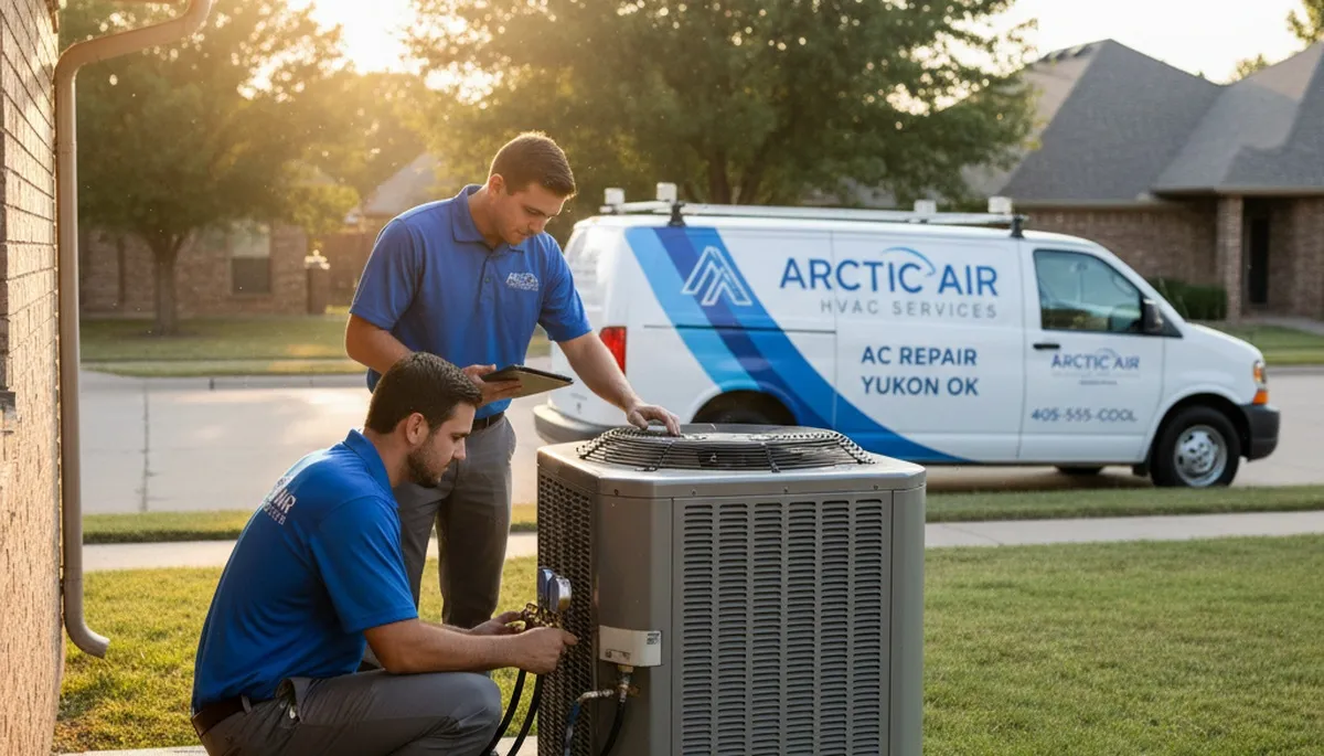 Professional AC repair technician servicing air conditioner in Oklahoma City OK home