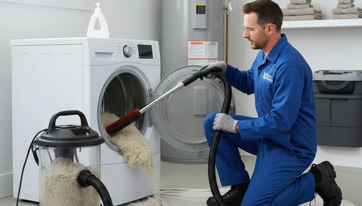 Technician performing dryer vent cleaning service in Oklahoma City, OK for Five Star Cooling